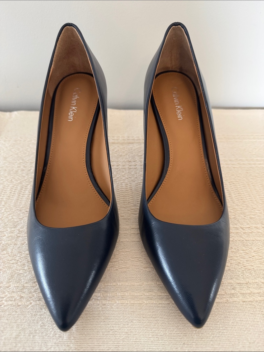 Calvin Klein Black Pointed-Toe Leather Pumps